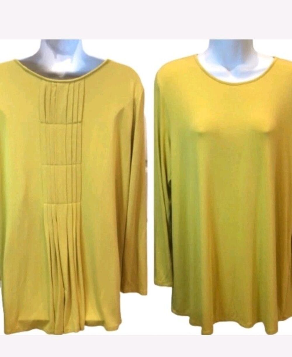 J Jill Wearever Women's Tunic Size Large Mustard Yellow Pleated Back Super Soft